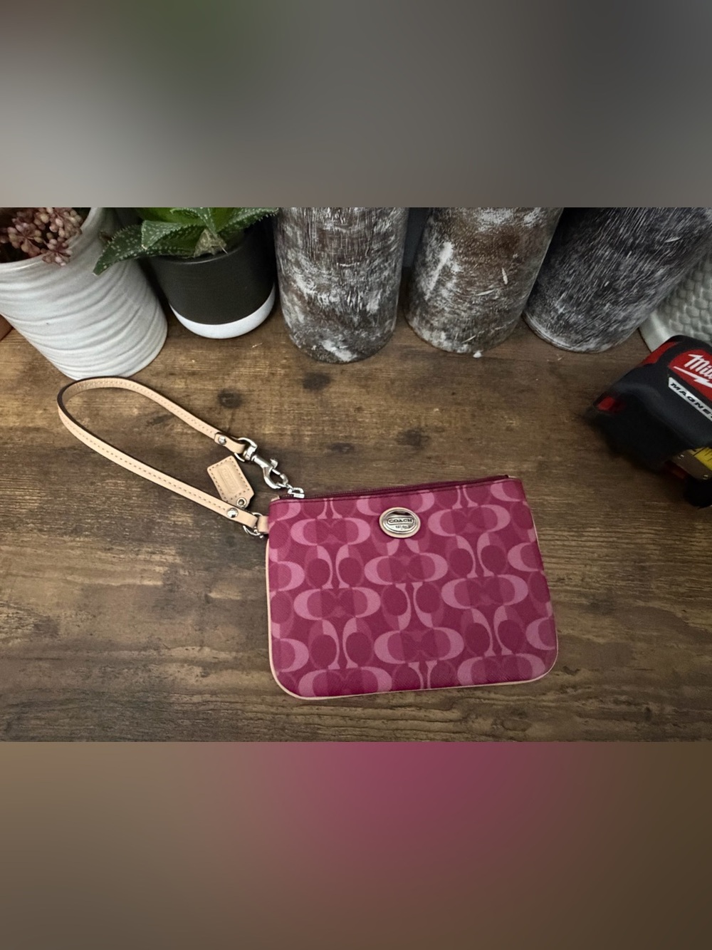 Coach Signature Wristlet in Raspberry Pink